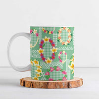 Hawaiian Leis Ceramic Mug Kakau Tattoos and Palaka Pastel Green Color LT03 Green - Polynesian Pride