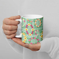 Hawaiian Leis Ceramic Mug Kakau Tattoos and Palaka Pastel Green Color LT03 - Polynesian Pride