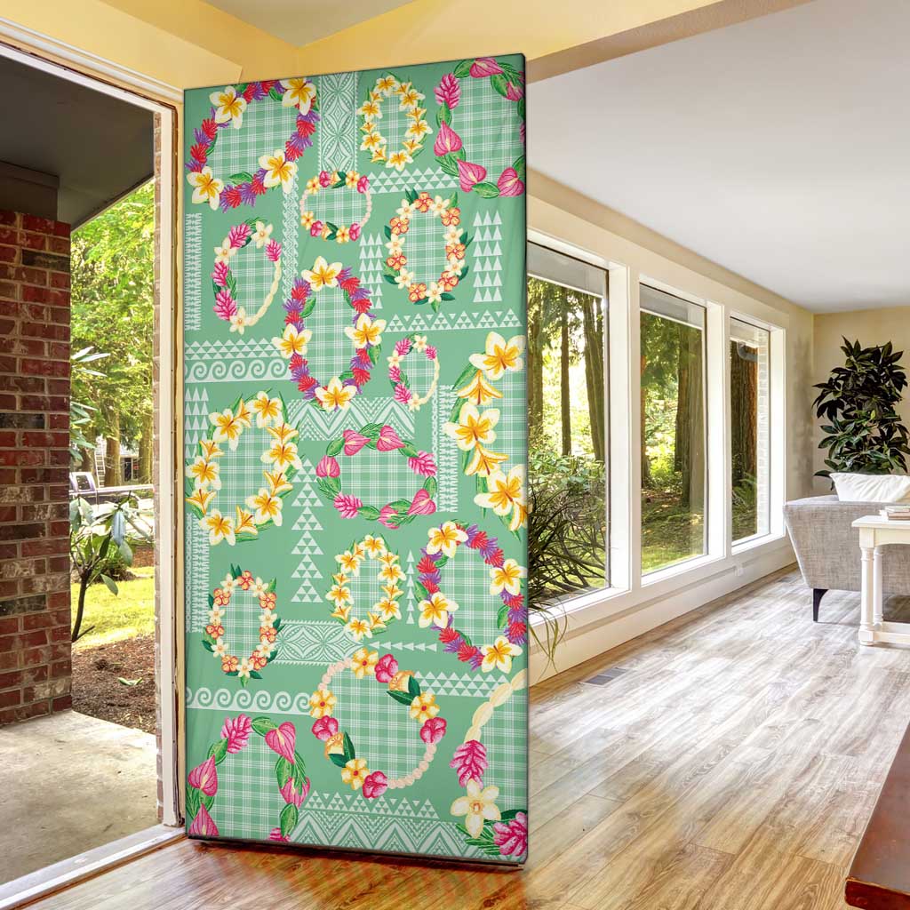 Hawaiian Leis Door Cover Kakau Tattoos and Palaka Pastel Green Color LT03 - Polynesian Pride