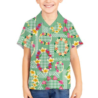 Hawaiian Leis Family Matching Long Sleeve Bodycon Dress and Hawaiian Shirt Kakau Tattoos and Palaka Pastel Green Color