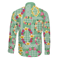Hawaiian Leis Family Matching Off Shoulder Short Dress and Hawaiian Shirt Kakau Tattoos and Palaka Pastel Green Color