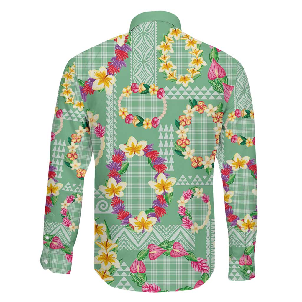 Hawaiian Leis Family Matching Puletasi and Hawaiian Shirt Kakau Tattoos and Palaka Pastel Green Color