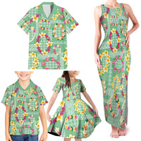 Hawaiian Leis Family Matching Tank Maxi Dress and Hawaiian Shirt Kakau Tattoos and Palaka Pastel Green Color
