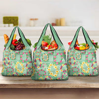 Hawaiian Leis Grocery Bag Kakau Tattoos and Palaka Pastel Green Color LT03 3-pack One Size Green - Polynesian Pride