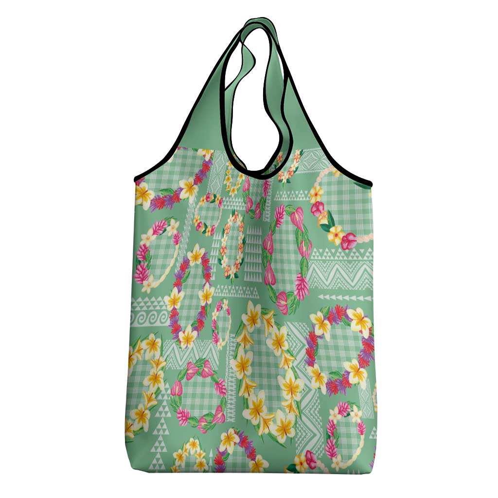 Hawaiian Leis Grocery Bag Kakau Tattoos and Palaka Pastel Green Color LT03 - Polynesian Pride