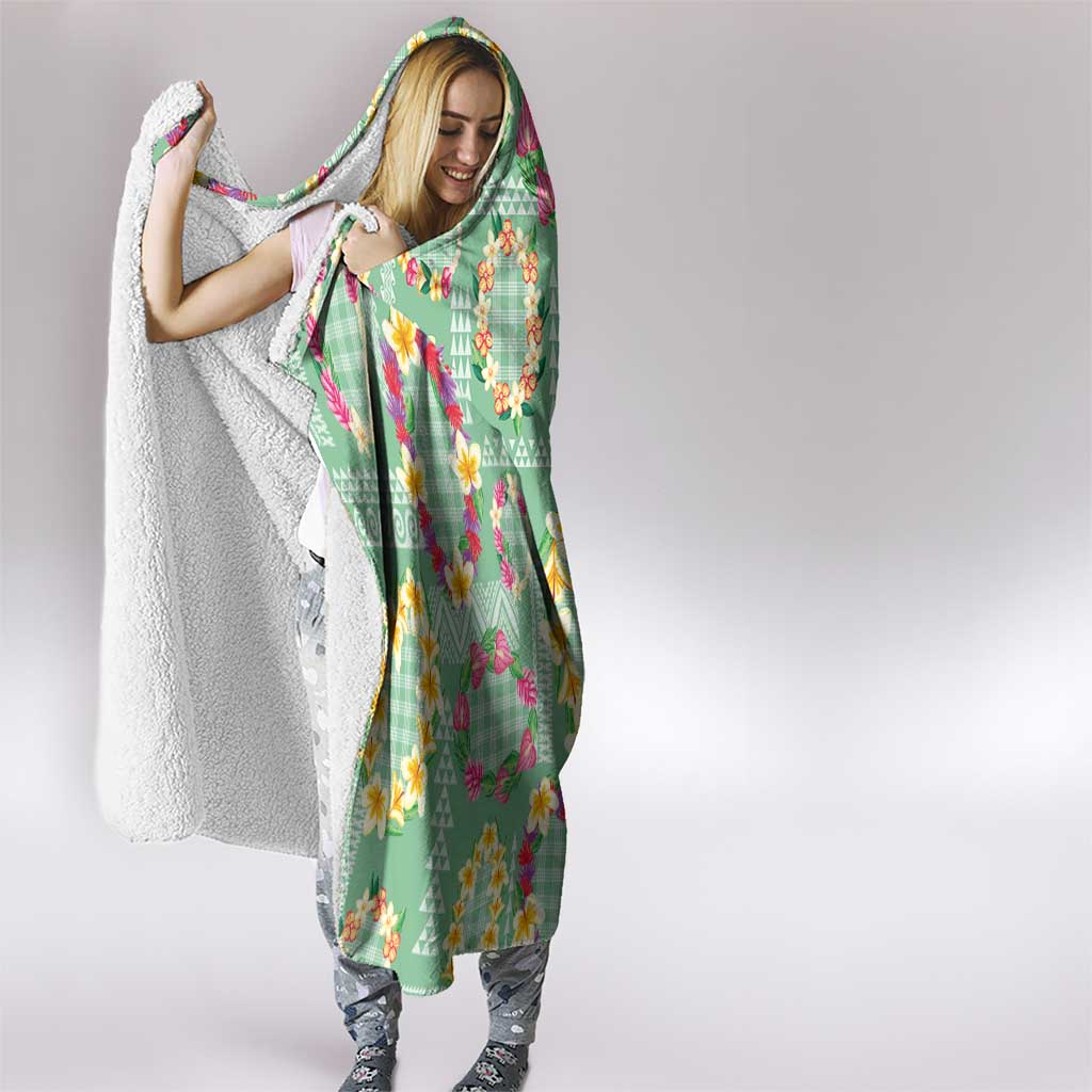 Hawaiian Leis Hooded Blanket Kakau Tattoos and Palaka Pastel Green Color LT03 - Polynesian Pride