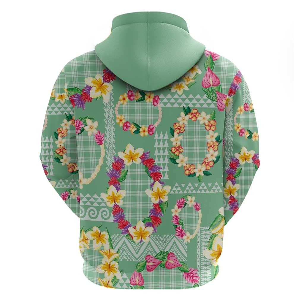 Hawaiian Leis Hoodie Kakau Tattoos and Palaka Pastel Green Color LT03 - Polynesian Pride