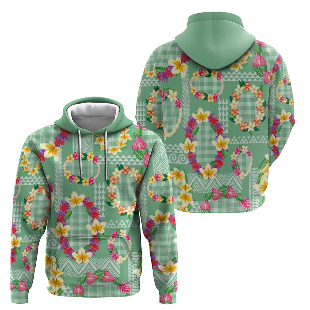 Hawaiian Leis Hoodie Kakau Tattoos and Palaka Pastel Green Color LT03 - Polynesian Pride