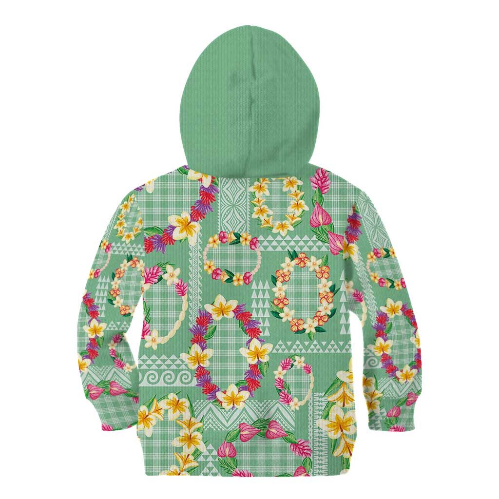 Hawaiian Leis Kid Hoodie Kakau Tattoos and Palaka Pastel Green Color LT03 - Polynesian Pride