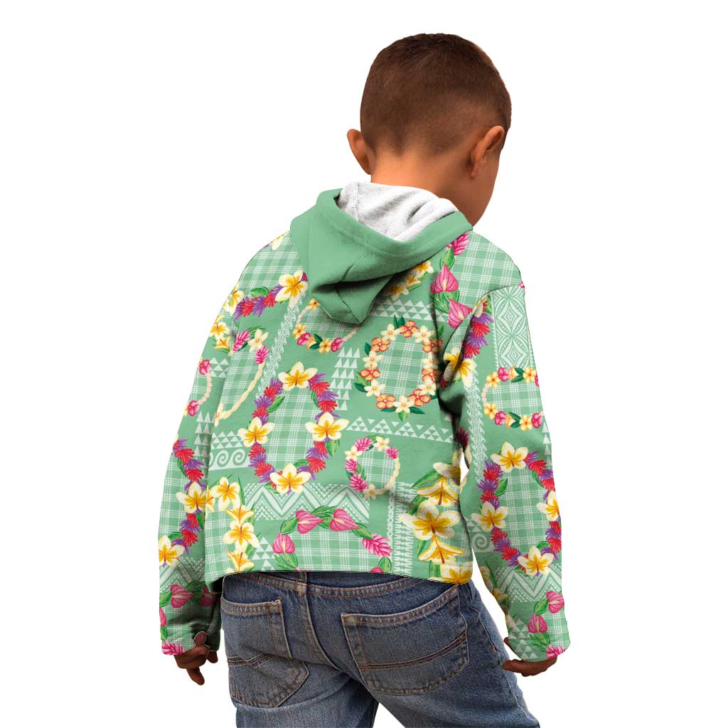 Hawaiian Leis Kid Hoodie Kakau Tattoos and Palaka Pastel Green Color LT03 - Polynesian Pride