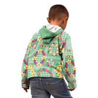 Hawaiian Leis Kid Hoodie Kakau Tattoos and Palaka Pastel Green Color LT03 - Polynesian Pride
