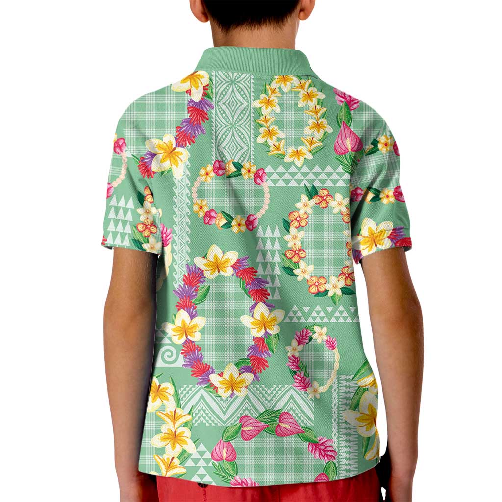 Hawaiian Leis Kid Polo Shirt Kakau Tattoos and Palaka Pastel Green Color