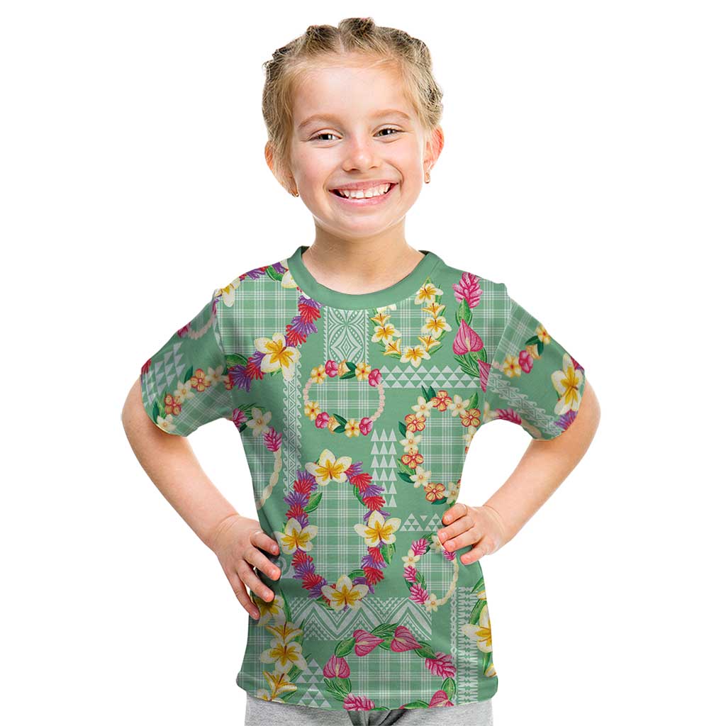 Hawaiian Leis Kid T Shirt Kakau Tattoos and Palaka Pastel Green Color LT03 Green - Polynesian Pride