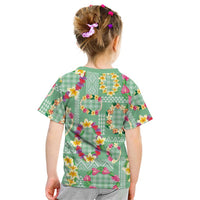 Hawaiian Leis Kid T Shirt Kakau Tattoos and Palaka Pastel Green Color LT03 - Polynesian Pride