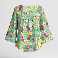Hawaiian Leis Kimono Sleeve Blouse Kakau Tattoos and Palaka Pastel Green Color LT03 - Polynesian Pride