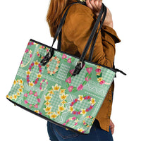 Hawaiian Leis Leather Tote Bag Kakau Tattoos and Palaka Pastel Green Color LT03 - Polynesian Pride