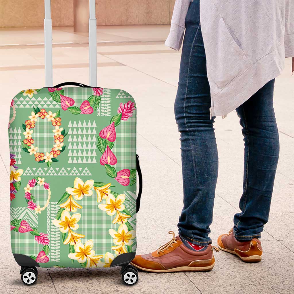 Hawaiian Leis Luggage Cover Kakau Tattoos and Palaka Pastel Green Color LT03 Green - Polynesian Pride