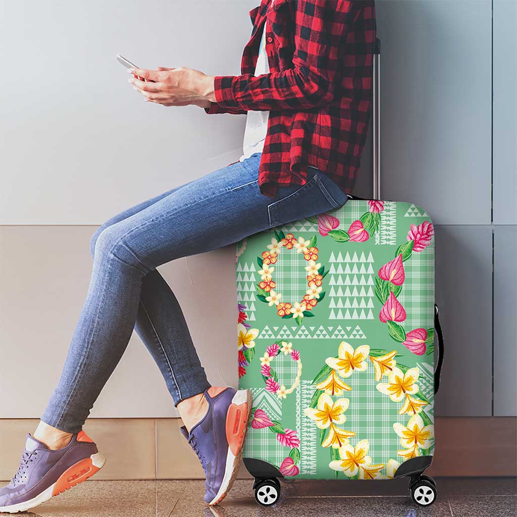 Hawaiian Leis Luggage Cover Kakau Tattoos and Palaka Pastel Green Color LT03 - Polynesian Pride