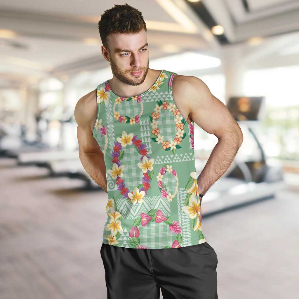 Hawaiian Leis Men Tank Top Kakau Tattoos and Palaka Pastel Green Color