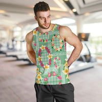 Hawaiian Leis Men Tank Top Kakau Tattoos and Palaka Pastel Green Color