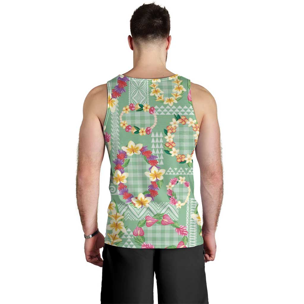 Hawaiian Leis Men Tank Top Kakau Tattoos and Palaka Pastel Green Color