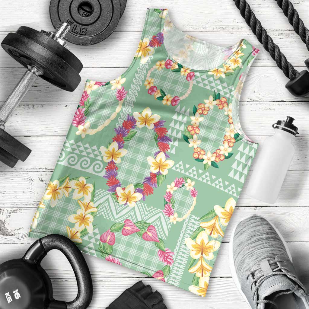 Hawaiian Leis Men Tank Top Kakau Tattoos and Palaka Pastel Green Color