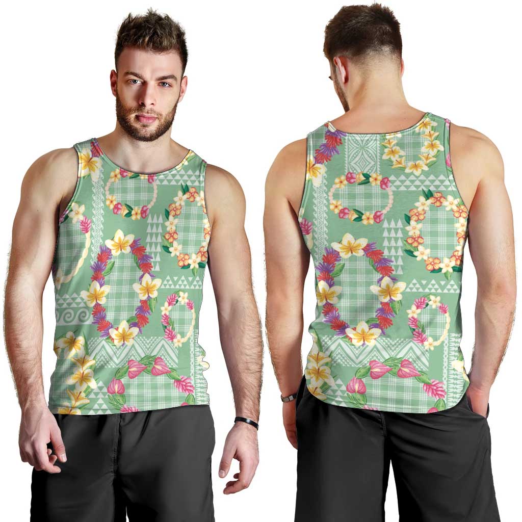 Hawaiian Leis Men Tank Top Kakau Tattoos and Palaka Pastel Green Color
