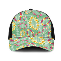 Hawaiian Leis Mesh Trucker Cap Kakau Tattoos and Palaka Pastel Green Color LT03 One Size Black Green - Polynesian Pride