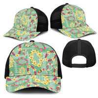 Hawaiian Leis Mesh Trucker Cap Kakau Tattoos and Palaka Pastel Green Color LT03 - Polynesian Pride