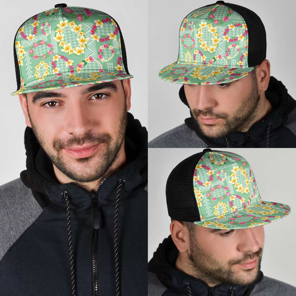 Hawaiian Leis Mesh Trucker Cap Kakau Tattoos and Palaka Pastel Green Color LT03 - Polynesian Pride