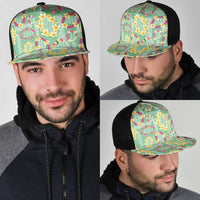 Hawaiian Leis Mesh Trucker Cap Kakau Tattoos and Palaka Pastel Green Color LT03 - Polynesian Pride
