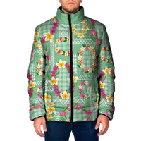 Hawaiian Leis Padded Jacket Kakau Tattoos and Palaka Pastel Green Color LT03 Men Green - Polynesian Pride