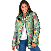 Hawaiian Leis Padded Jacket Kakau Tattoos and Palaka Pastel Green Color LT03 Women Green - Polynesian Pride