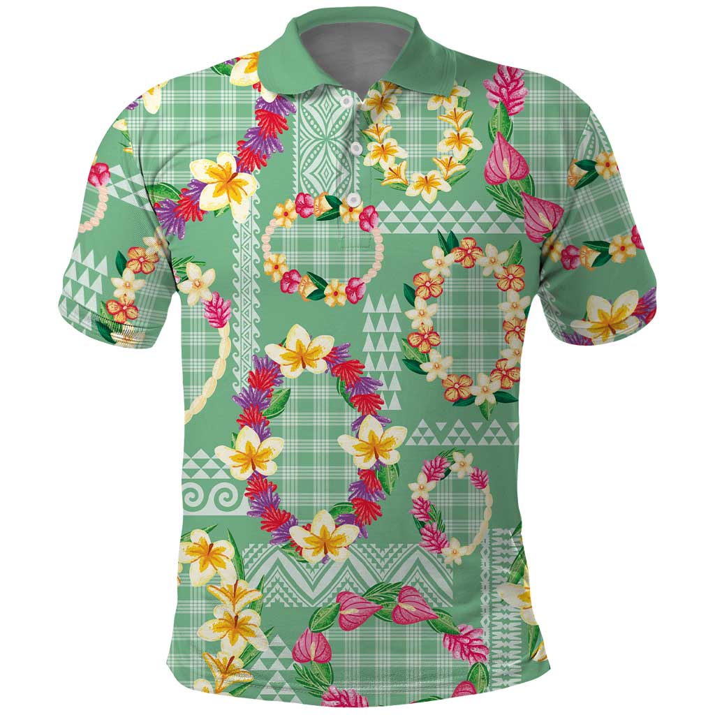 Hawaiian Leis Polo Shirt Kakau Tattoos and Palaka Pastel Green Color LT03 Green - Polynesian Pride