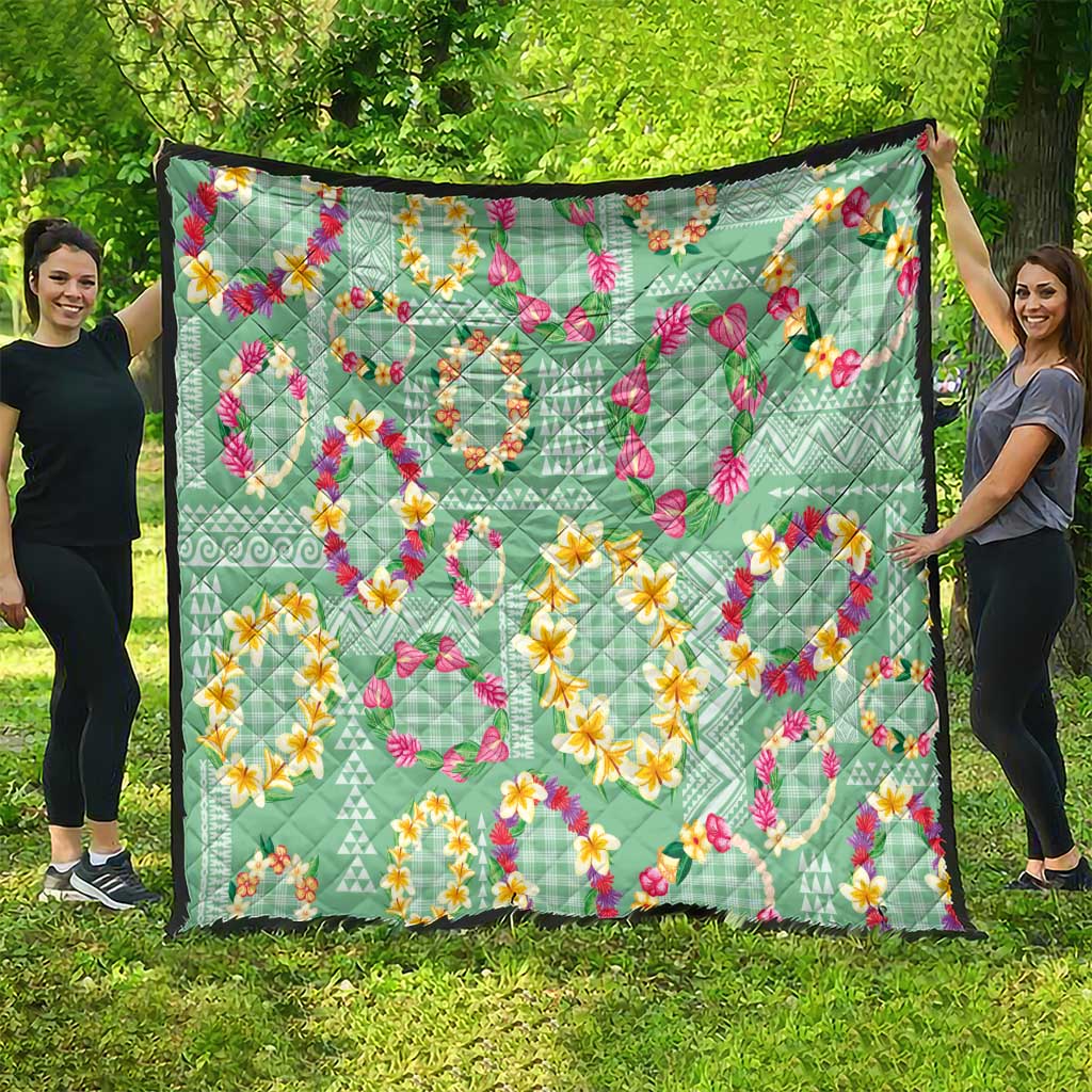 Hawaiian Leis Quilt Kakau Tattoos and Palaka Pastel Green Color LT03 - Polynesian Pride