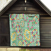 Hawaiian Leis Quilt Kakau Tattoos and Palaka Pastel Green Color LT03 - Polynesian Pride