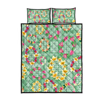 Hawaiian Leis Quilt Bed Set Kakau Tattoos and Palaka Pastel Green Color LT03 - Polynesian Pride