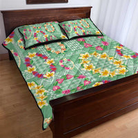 Hawaiian Leis Quilt Bed Set Kakau Tattoos and Palaka Pastel Green Color LT03 - Polynesian Pride