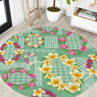 Hawaiian Leis Round Carpet Kakau Tattoos and Palaka Pastel Green Color LT03 Green - Polynesian Pride