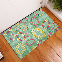 Hawaiian Leis Rubber Doormat Kakau Tattoos and Palaka Pastel Green Color LT03 - Polynesian Pride