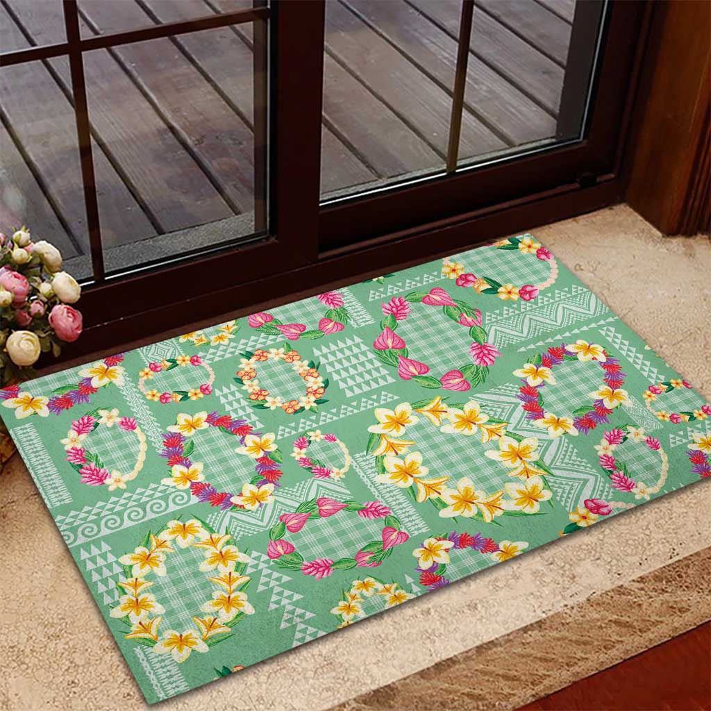 Hawaiian Leis Rubber Doormat Kakau Tattoos and Palaka Pastel Green Color LT03 - Polynesian Pride