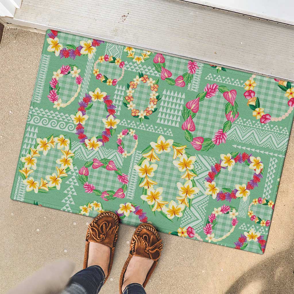 Hawaiian Leis Rubber Doormat Kakau Tattoos and Palaka Pastel Green Color LT03 - Polynesian Pride