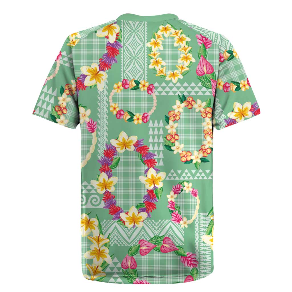 Hawaiian Leis Rugby Jersey Kakau Tattoos and Palaka Pastel Green Color LT03 - Polynesian Pride