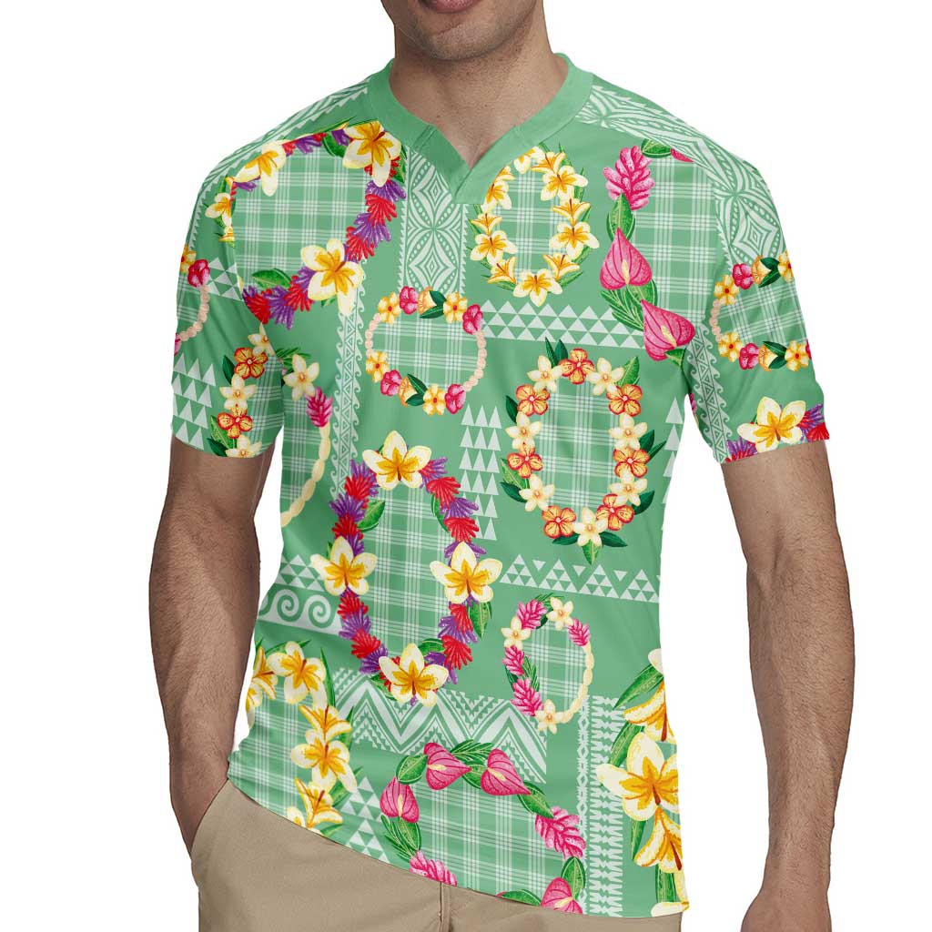 Hawaiian Leis Rugby Jersey Kakau Tattoos and Palaka Pastel Green Color LT03 - Polynesian Pride