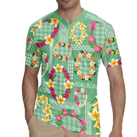 Hawaiian Leis Rugby Jersey Kakau Tattoos and Palaka Pastel Green Color LT03 - Polynesian Pride