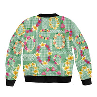 Hawaiian Leis Sleeve Zip Bomber Jacket Kakau Tattoos and Palaka Pastel Green Color LT03 - Polynesian Pride