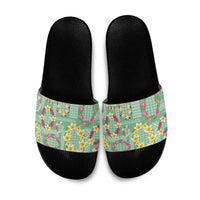 Hawaiian Leis Slide Sandals Kakau Tattoos and Palaka Pastel Green Color LT03 Green - Polynesian Pride