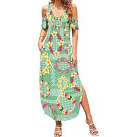 Hawaiian Leis Summer Maxi Dress Kakau Tattoos and Palaka Pastel Green Color LT03 Women Green - Polynesian Pride