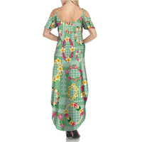 Hawaiian Leis Summer Maxi Dress Kakau Tattoos and Palaka Pastel Green Color LT03 - Polynesian Pride