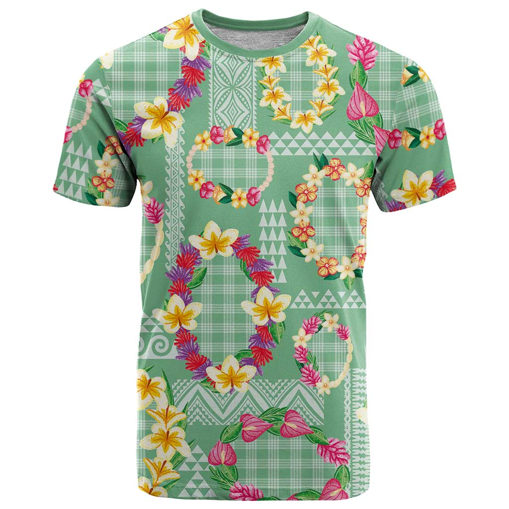 Hawaiian Leis T Shirt Kakau Tattoos and Palaka Pastel Green Color LT03 Green - Polynesian Pride